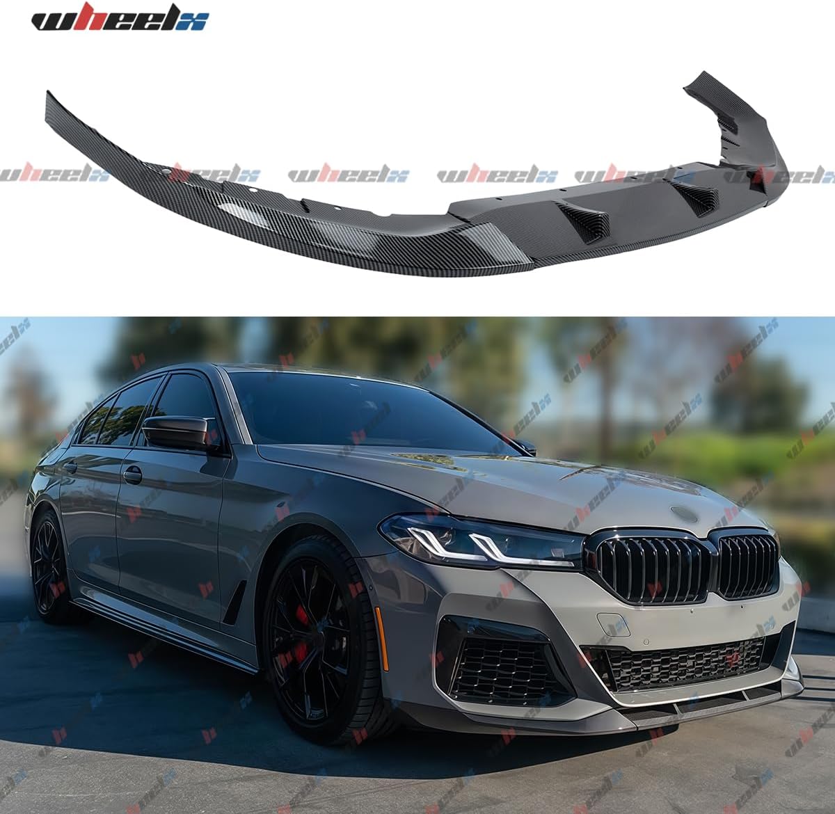 Front Lip Splitter Compatible with BMW 5 Series G30 LCI M Sport 2021–2023, Carbon Fiber Pattern ABS – WheelX