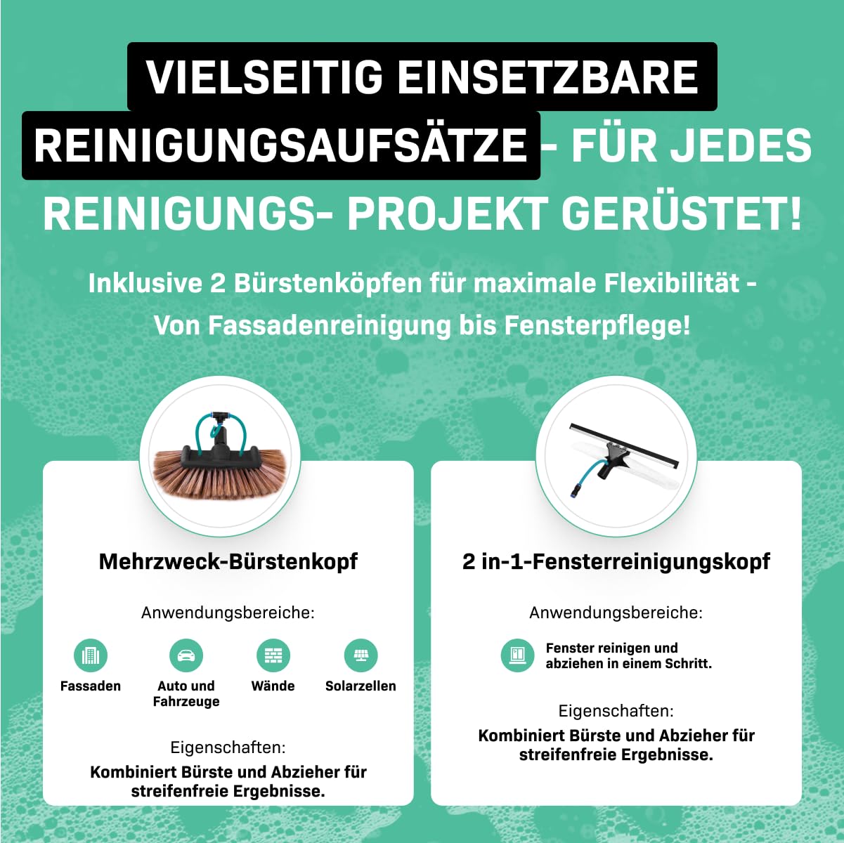VONROC Teleskop Waschbürste mit Teleskopstiel 6,5m - Ausziehbar Teleskopstangen Reinigung für Fenster, Terrassendach, Solaranlage - inkl. Bürste, Schlauch, Seifenspender