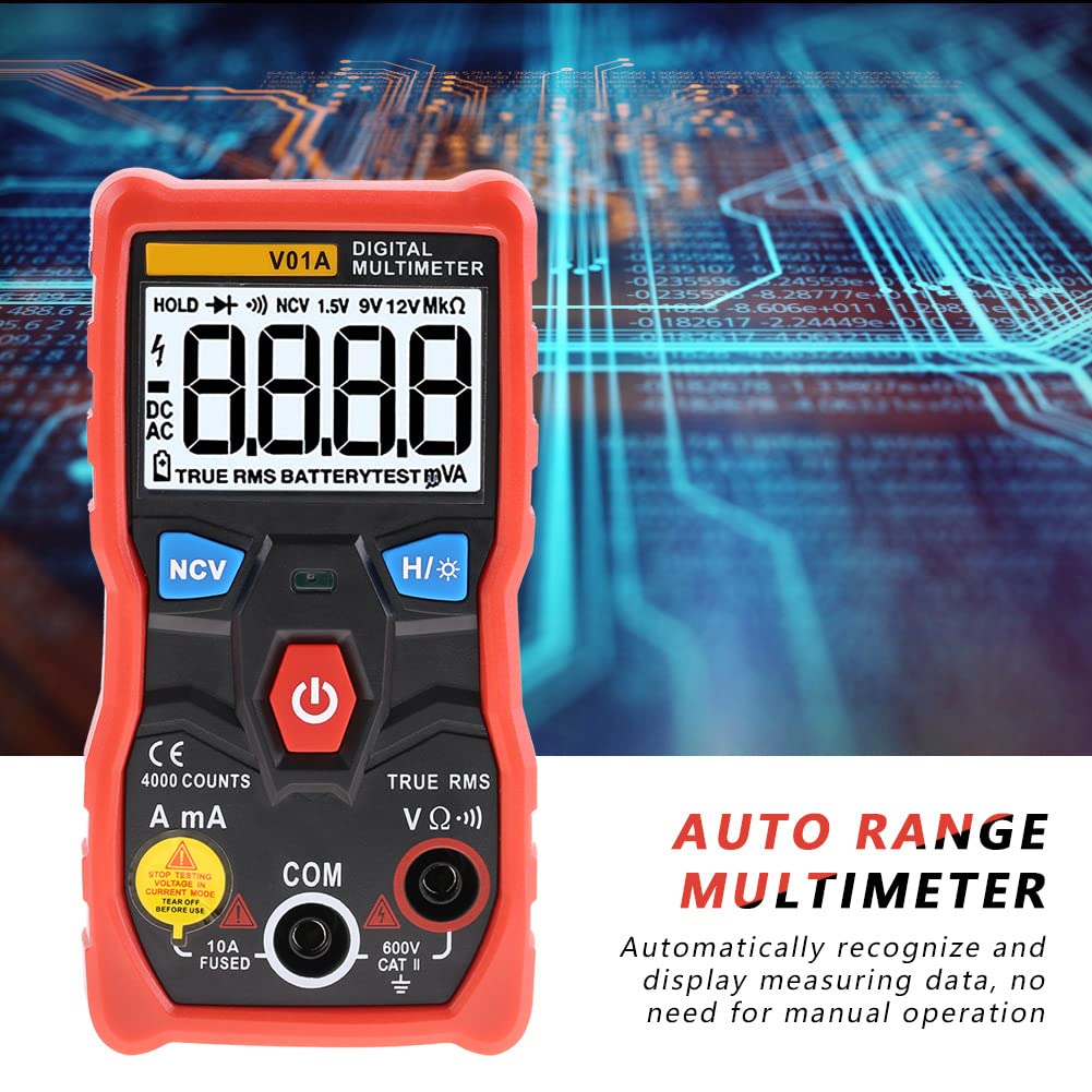 Close-up of ANENG V01A Digital Multimeter display showing auto-range feature