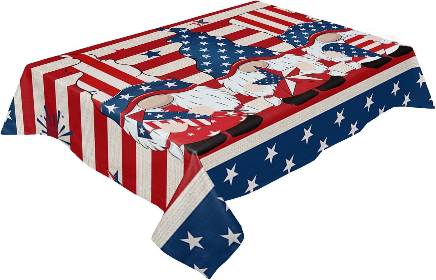 4th of July Patriotic Tablecloths Stripes and Stars Waterproof Polyester Table Covers Decor for Rectangle Table,Home Dining,Outdoor,Party,Oil Proof,60"x84" American Flag Gnomes Memorial Day