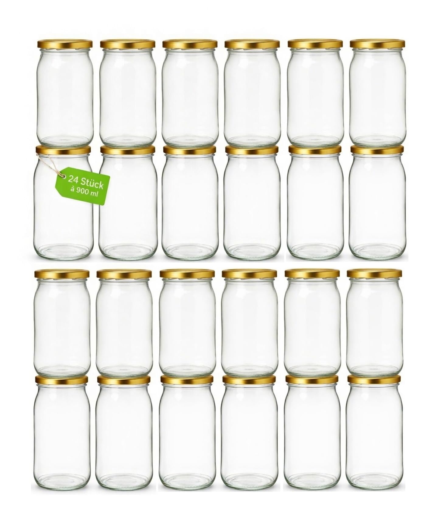 Einmachgläser mit schraubdeckel 900 ml 24er Set mit goldenen Deckel fi82 Einmachglas Einweckgläser - Vorratsgläser Glas luftdicht Twist Off - für Gurken Paprika Kompott Marmelade Honig Einmachen