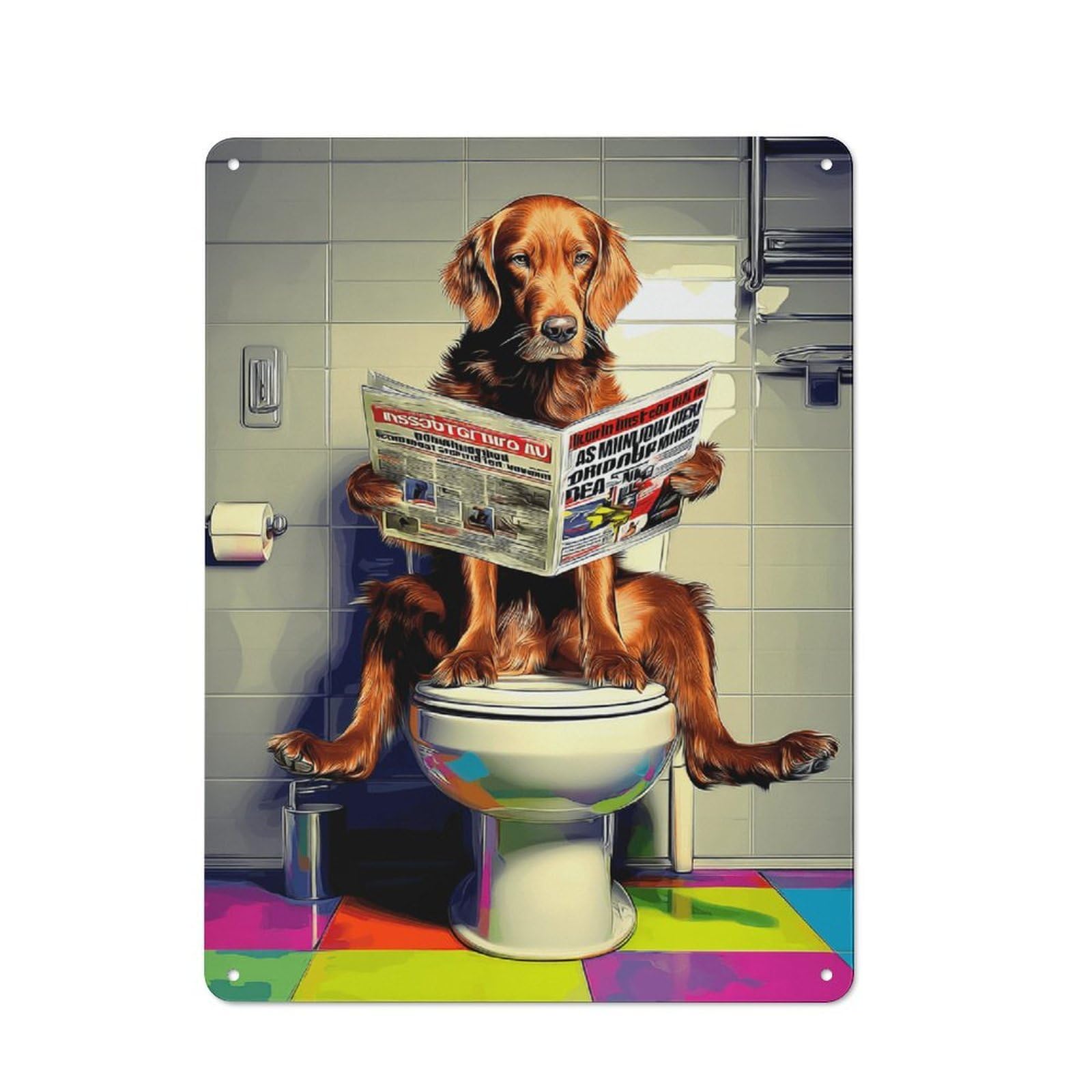 Dog Reading Newspaper on Toilet-35 Decorative Tin Plaque 40x30cm, Vintage Bar Wall Plaque for Bar, Kitchen, Garage Or Games Room