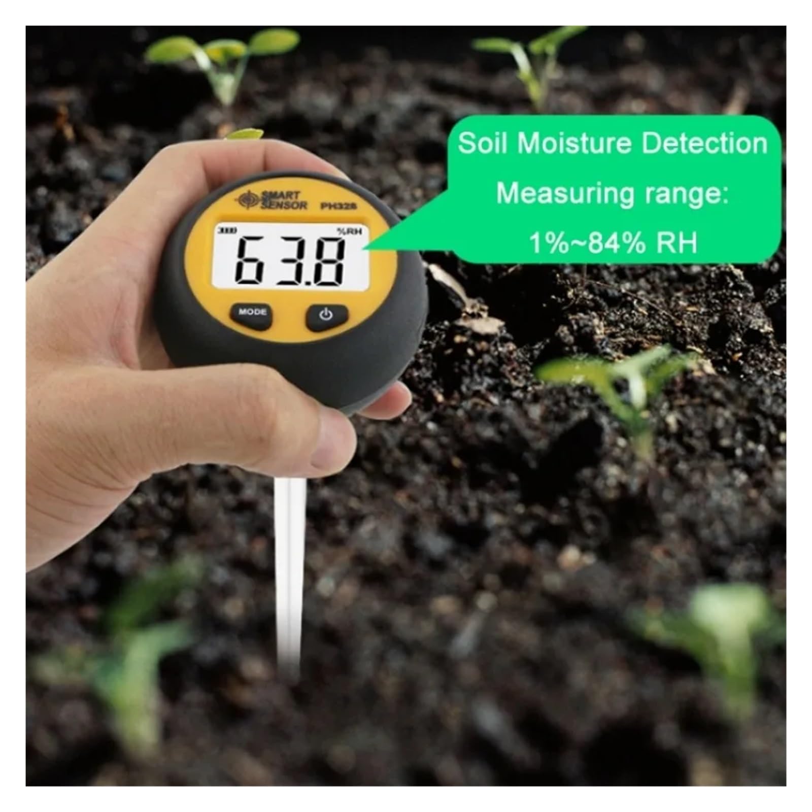 Probador De Suelo con Retroiluminación Digital PH328, 3 En 1, PH/Humedad/Temperatura, Sonda De Prueba De PH del Suelo Portátil, Medidor De Temperatura Y Humedad