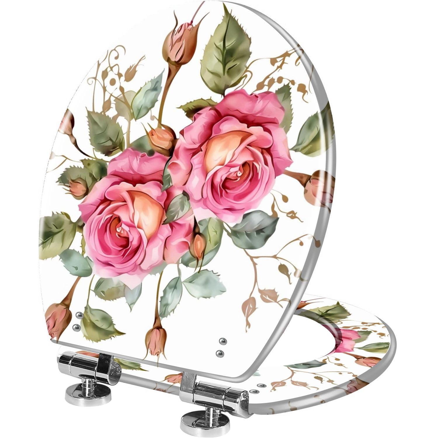 Dekorativer, länglicher WC-Sitz in Aquarellrosa aus Kunstharz mit Absenkautomatik und Schnellverschluss, inklusive Deckel, einfache Montage