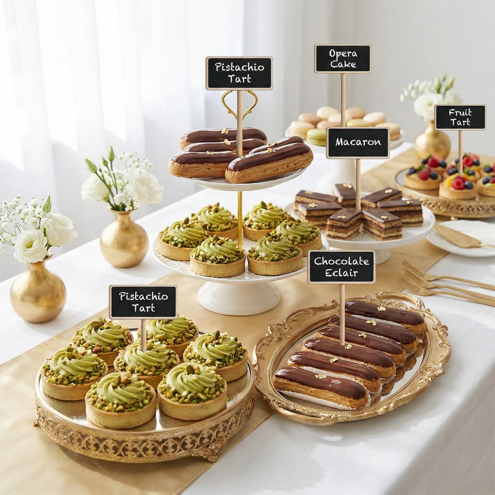 Mini pizarras de tiza carteles banderas escribir comida buffet etiquetas precios pasteles