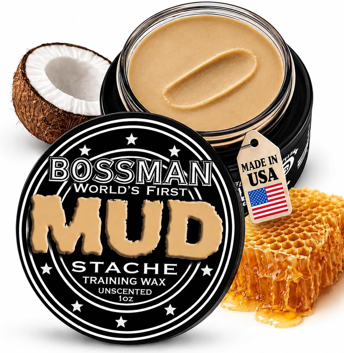 Bossman Mudstache Naked - No Colour Tint No Scent Mustache Training Wax - 200 ml