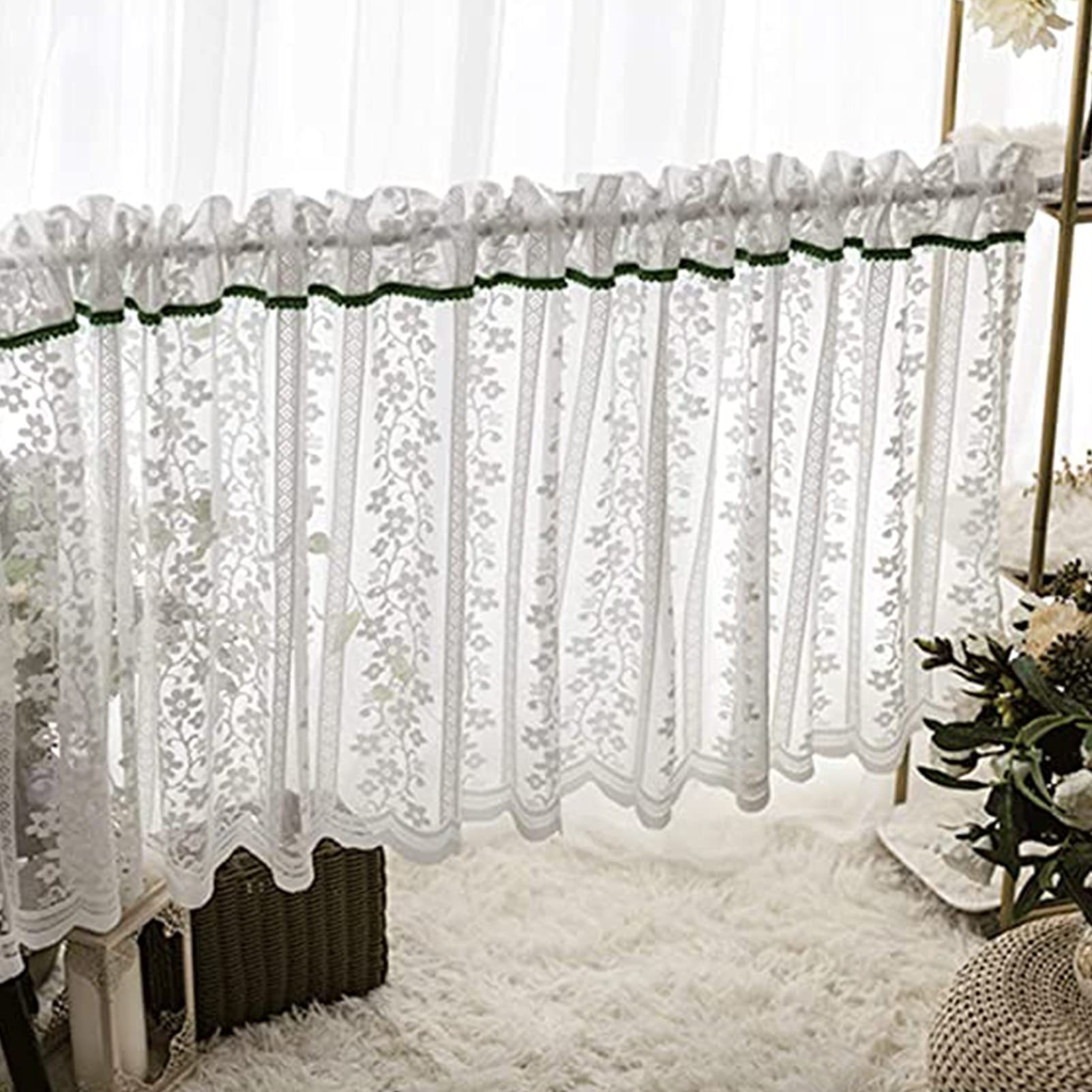 Rideau De Cuisine,Rideaux De Voile Transparents Modernes,Cantonnières Courts Rideaux Pour Chambre À Coucher Salon Chambre D'enfant,Rideaux De Café Rideaux De Taverne De Style Campagnard Avec Dentell