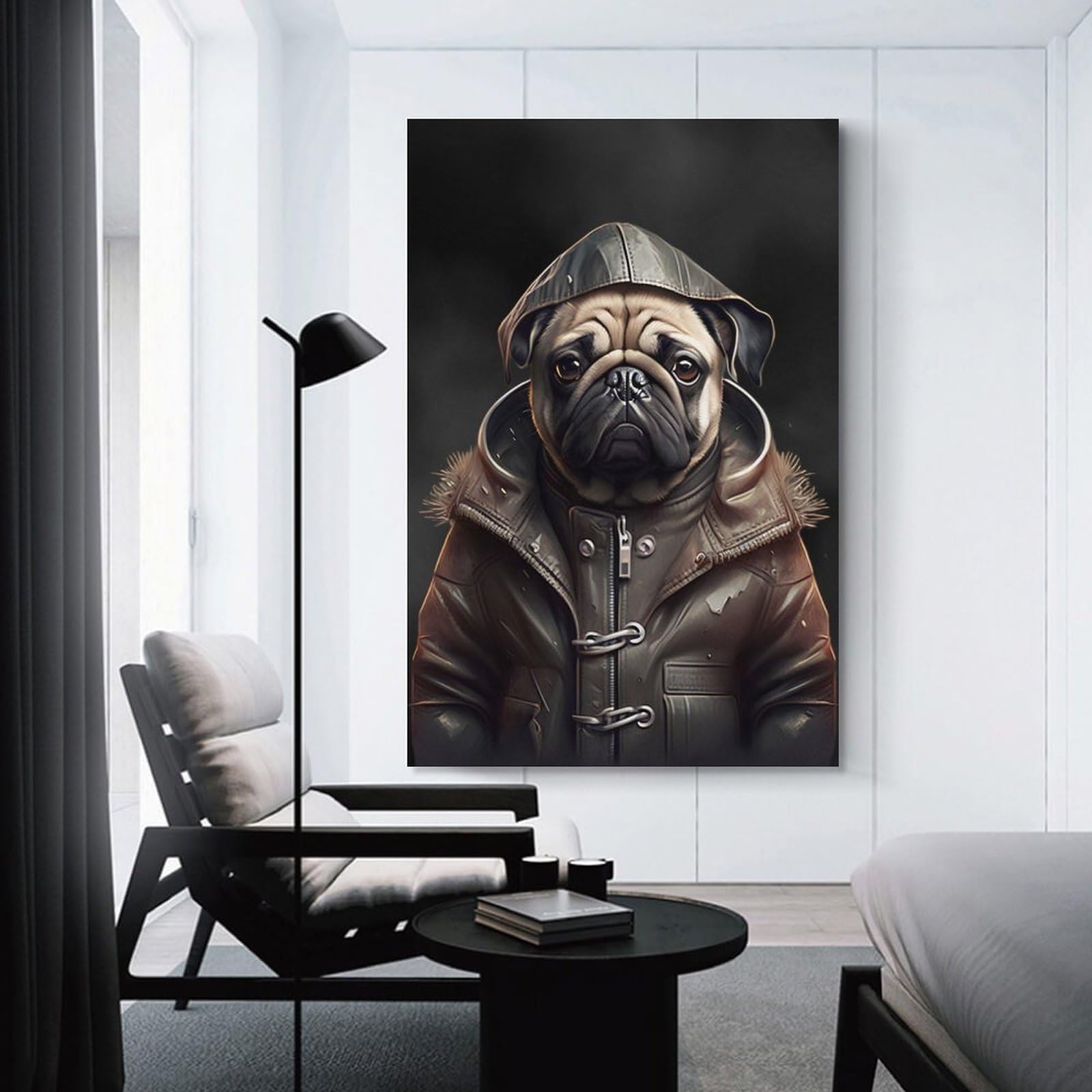 Junmoney Canvas Wall Art Pug Dog Portrait, 24x36inch(60x90cm), for New Homes, Bedrooms Or Workspaces, Canvas Artwork with Gifting Potential