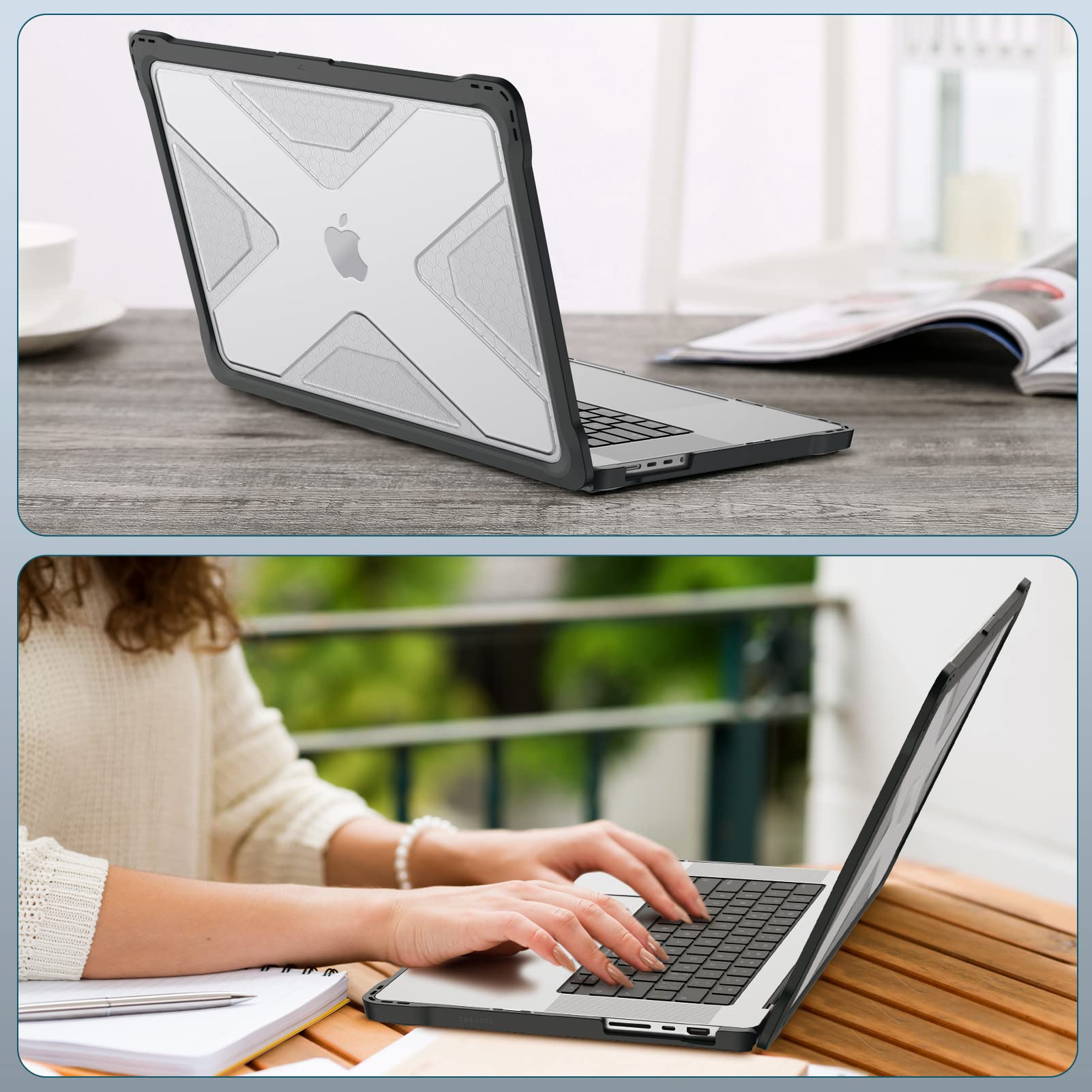 FINTIE Coque Hybride Compatible MacBook Pro 14 Pouces M5 M4 M3 M2 M1 Pro/Max 2026-2021, Etui Rigide Robuste Housse Bords Antichoc Noir