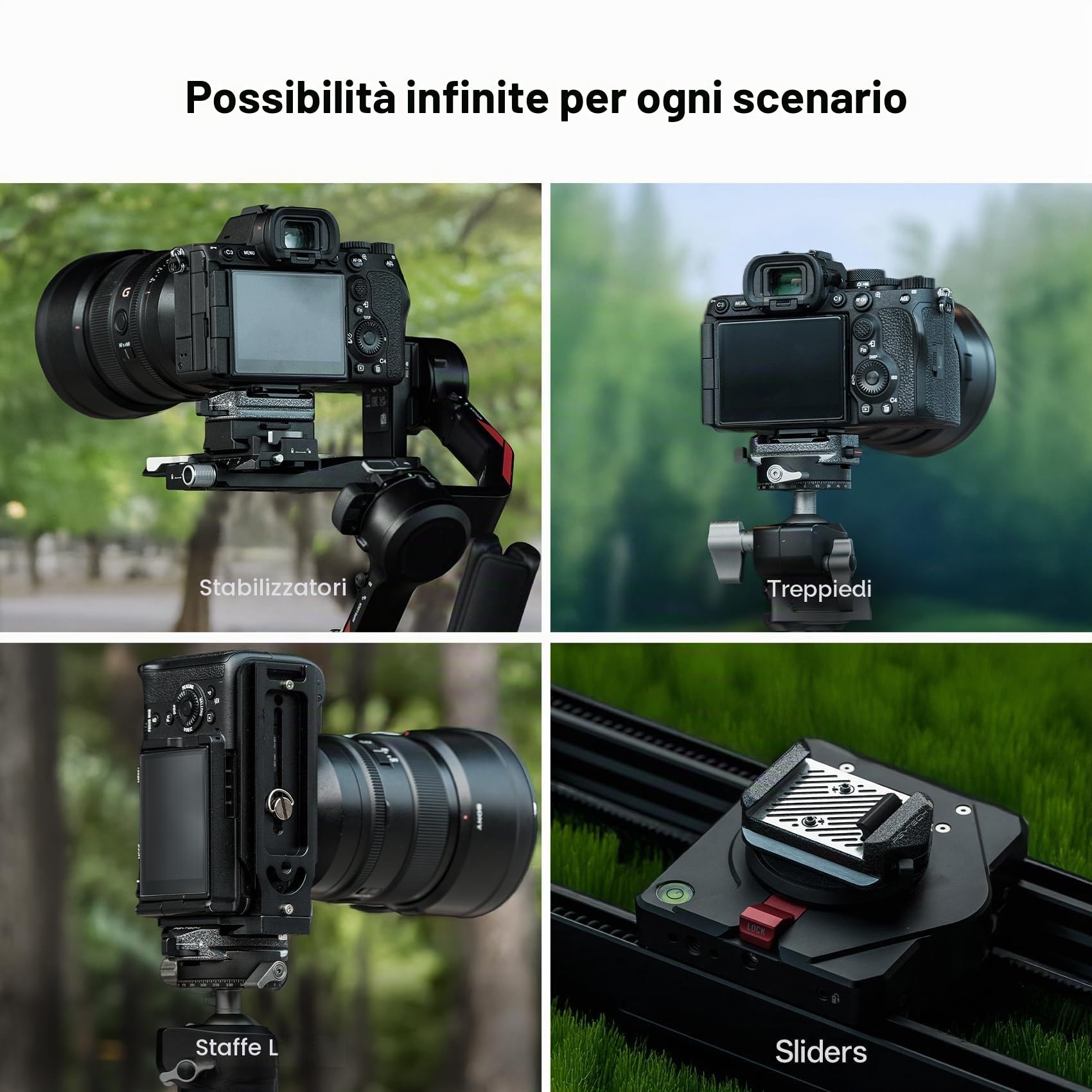 PGYTECH Piastra & Morsetto Arca-Swiss V2 a Rilascio Rapido, con Filettatura 1/4"-3/8" per Sony/Nikon/Fuji/DJI Passaggio tra Treppiedi/Gimbal/Slider/Stabilizzatori (Morsetto + Piastra)