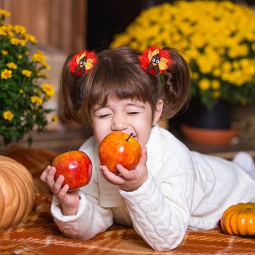 Miniatura 6 de Whaline 4 pinzas para el cabello de pavo de Acción de Gracias, color rojo y naranja, lazos de plumas de grogrén, lazos de plumas de cocodrilo,