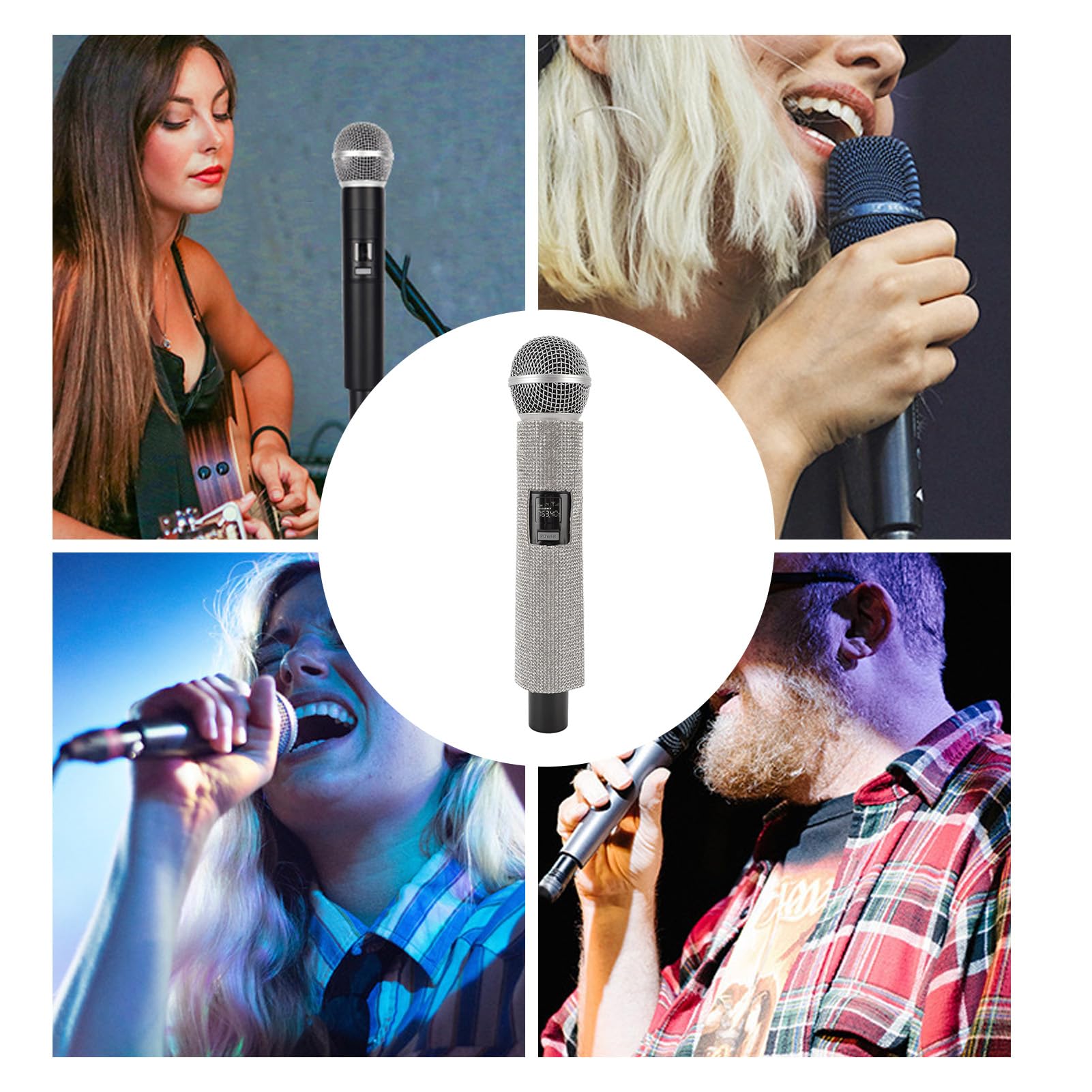 Drahtloses Mikrofon, Kabelloses VHF-Handmikrofon mit Empfänger, 30 M Reichweite, Dynamisches Mikrofon Zum Singen, Karaoke, mit Glitzer-Mikrofonhülle