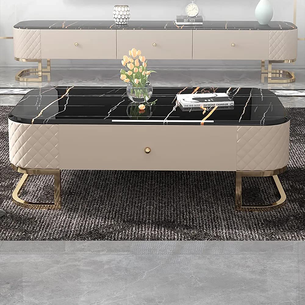 Kohinoor Decor Decorative Glossy Wooden Coffee Table with Black Marble