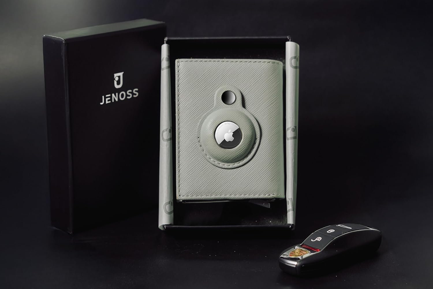 Jenoss Smart AirTag Wallet for Men & Women: Full Grain Leather, Handcrafted, Pop Up Case, Slim, RFID Blocking, Credit Card Holder, Apple Air Tag Tracker Minimalist 9-12 Slot | ID & Cash (Black& Grey) - Image 7