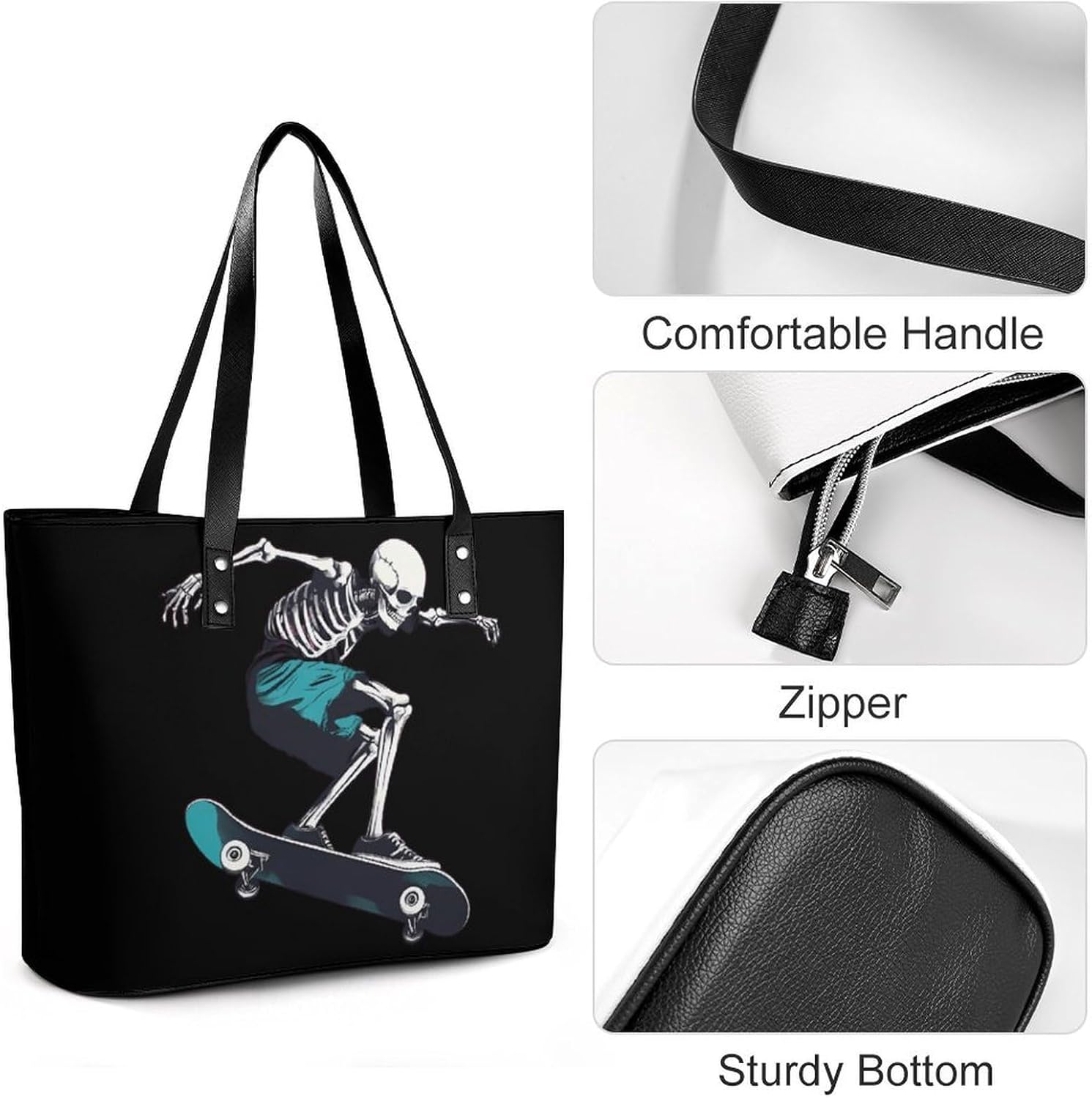 Skeleton Skate Or Die Women's Tote Leather Handbag Shoulder Bag Purse for Shopping Travel