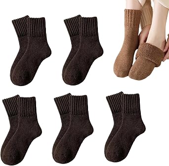 Fall Socks, 5 Pairs Womens Solid Mid-Calf Socks, Warm Mid Calf Sock Women for Fall and Winter