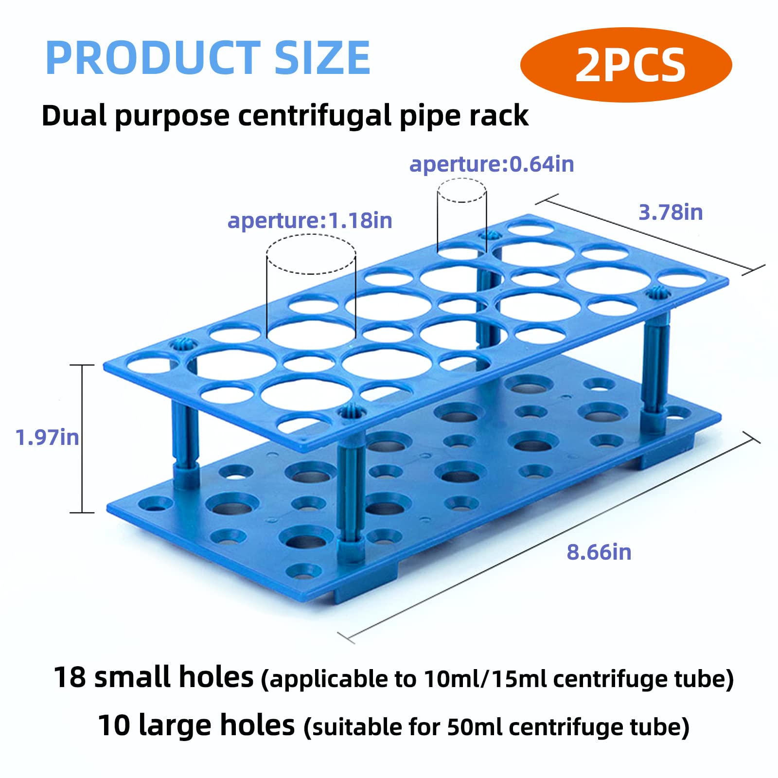 Supporto per Provetta Set 2 Porta Provetta in Plastica, Rack Smontabile Polipropilene 10 ml 15 ml 50 ml