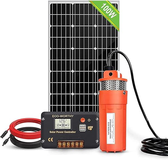 ECOWORTHY Solar Submersible Pump Kit, 100W Solar Panle