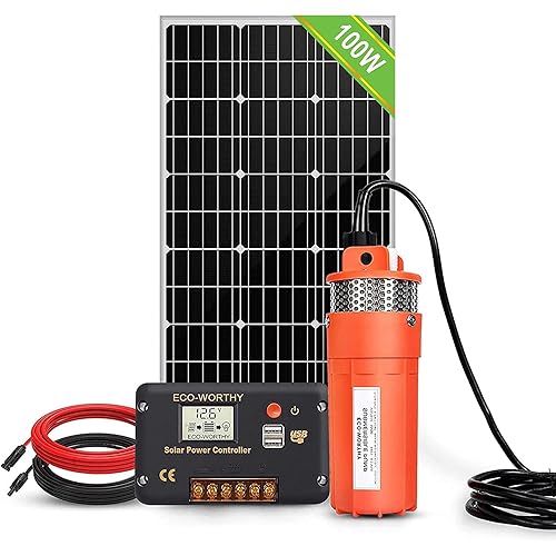 ECO-WORTHY Solar Submersible Pump Kit, 100W Solar Panle Kit and 12V DC Deep Well Pump-100ft/30m