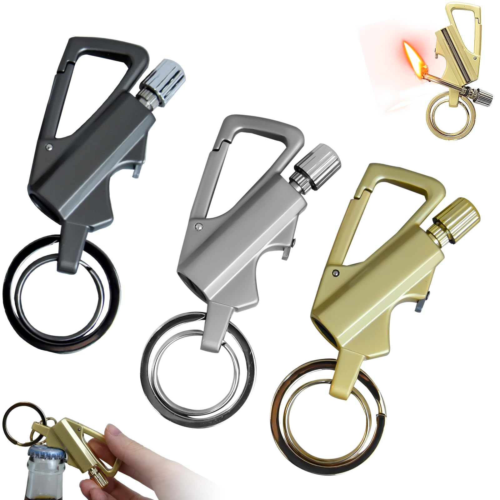 Photo 1 of 3 Pack Permanent Match Infinity Lighter, Permanent Match Infinity Lighter with Multitool Keychain Bottle Opener, Keychain Multitool for Camping & Hiking, Gift for Man