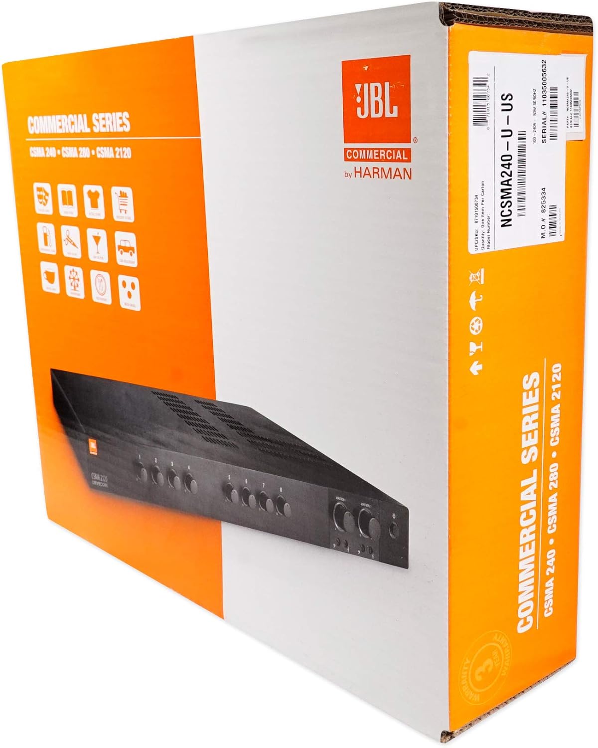 JBL Professional CSMA240 Commercial Series Two-Channel 40-Watt Powered Audio Mixer/Amplifier