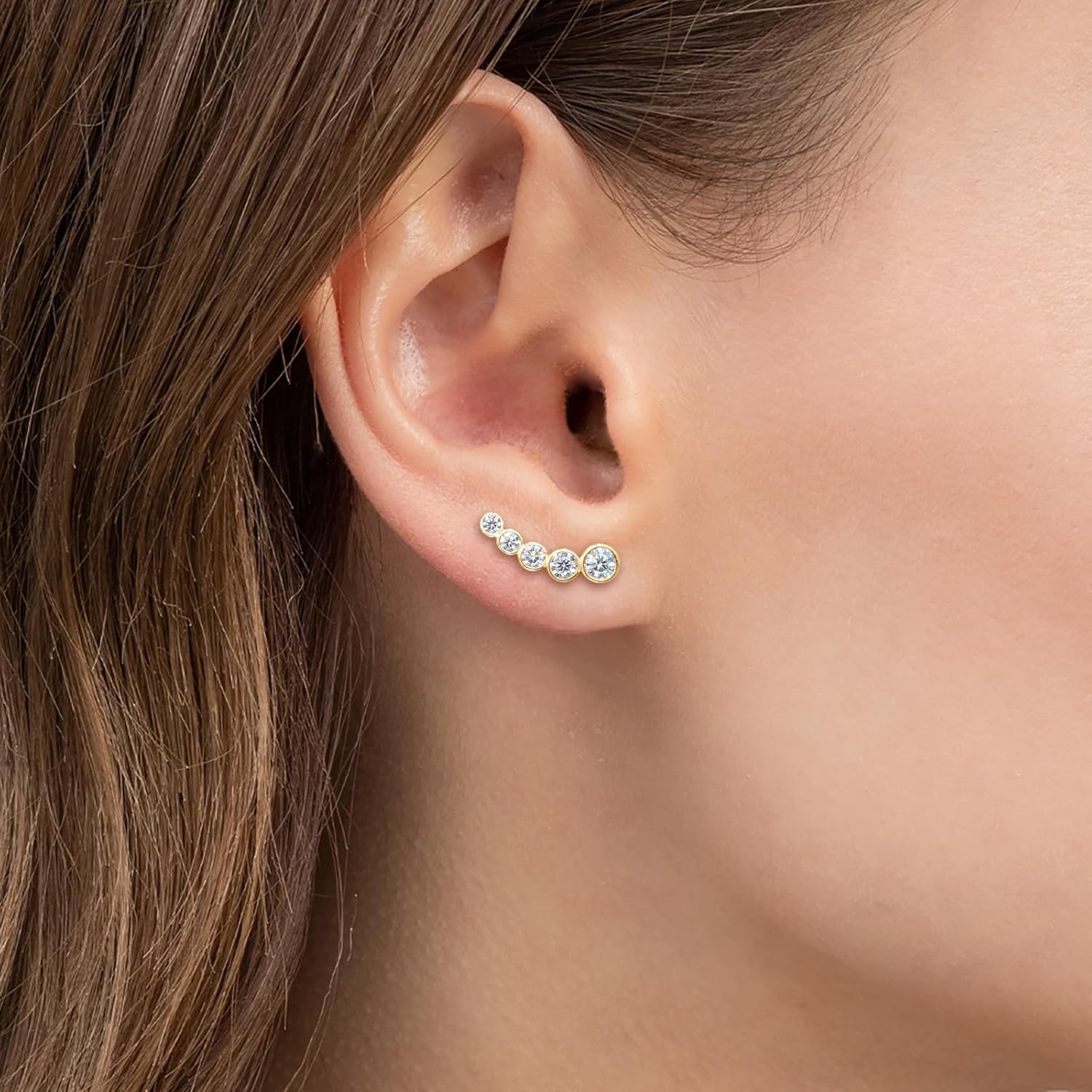 Moissanite Crawler Stud Earrings for Women 925 Sterling Silver D-E Color Hypoallergenic Climber Earring for Sensitive Ears Dainty Jewelry Christmas Anniversary Birthday Gifts