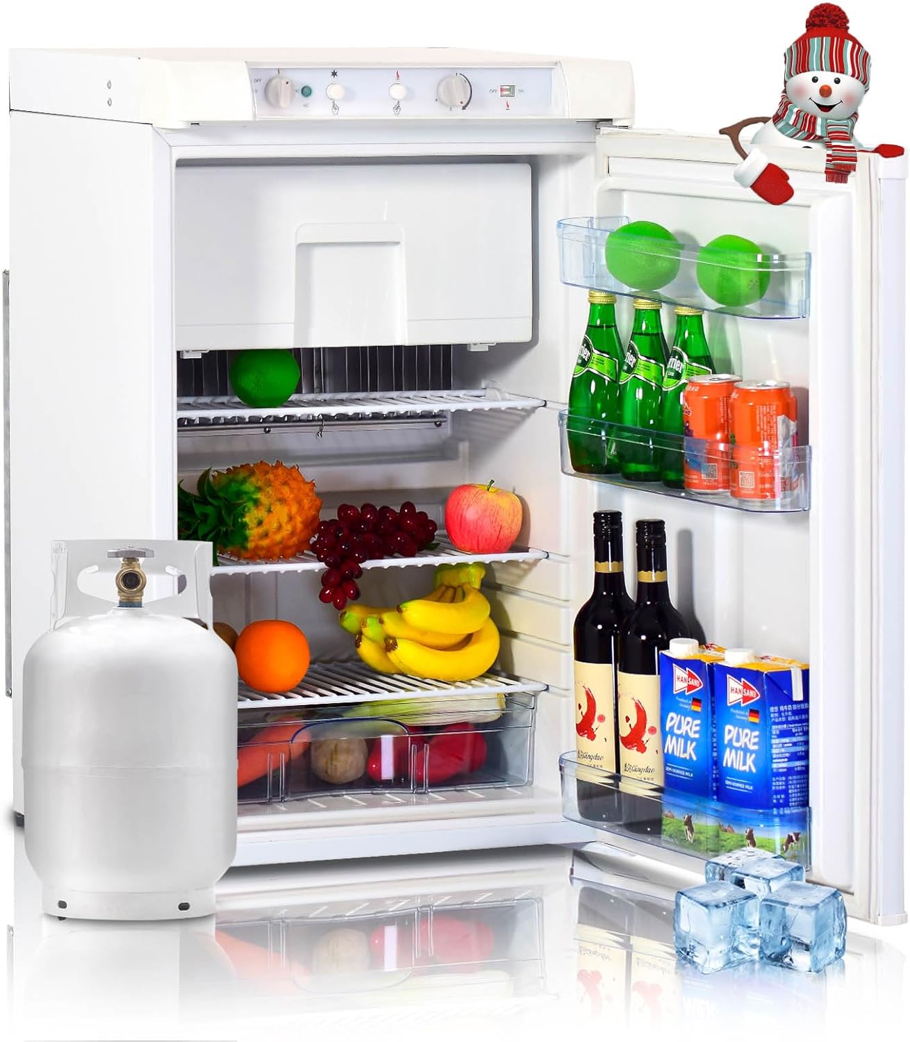3.5 Cu.Ft Propane Refrigerator with Freezer, 3 Way RV Fridge, AC/DC/GAS Refrigerator for Camper, Cabin, Semi Truck, Van, Quiet, White