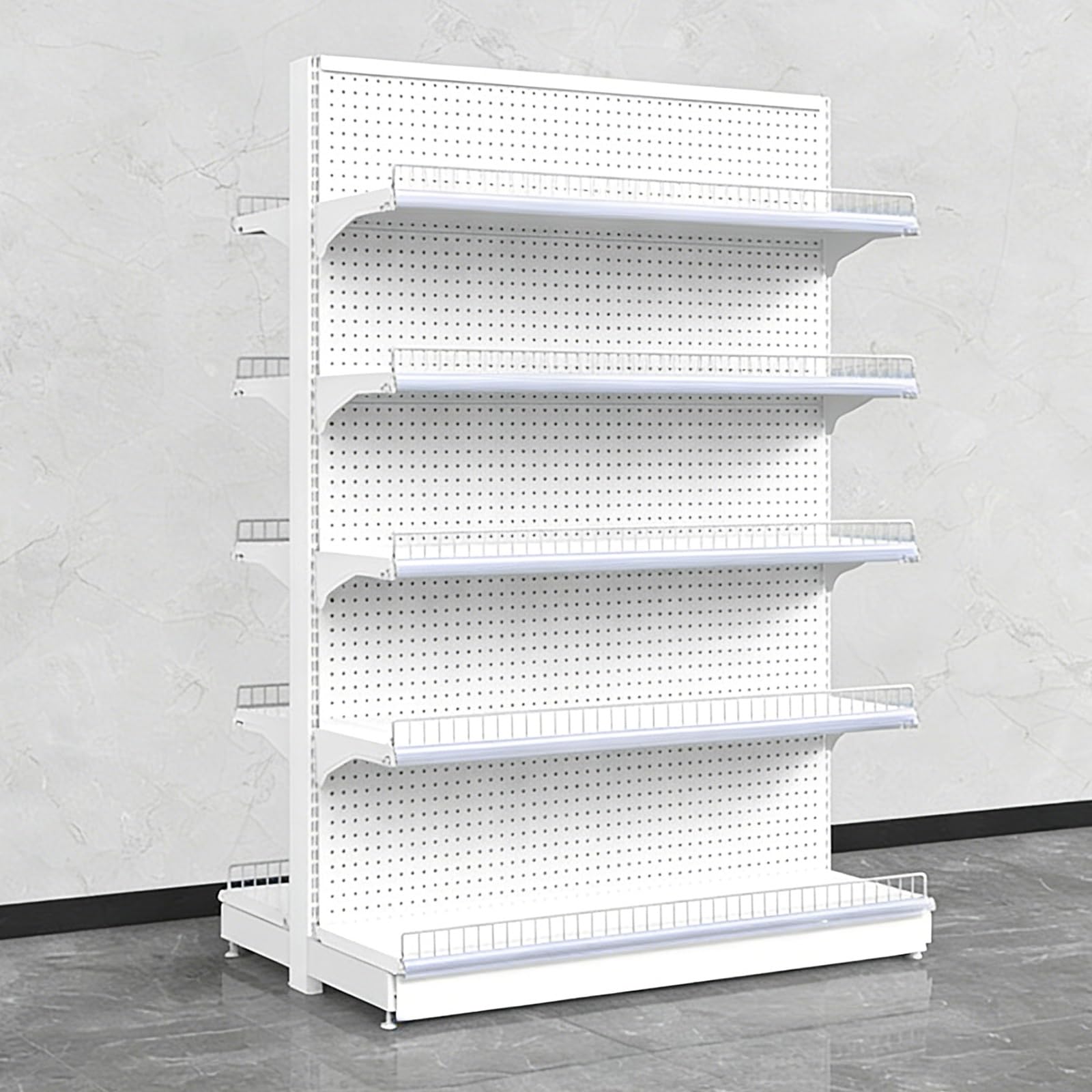 Scaffale a doppia faccia per gondola per negozi di alimentari, liquori e minimarket, bianco, 124,5 x 160 cm (lunghezza x altezza), perfetto per commercializzare e massimizzare lo spazio