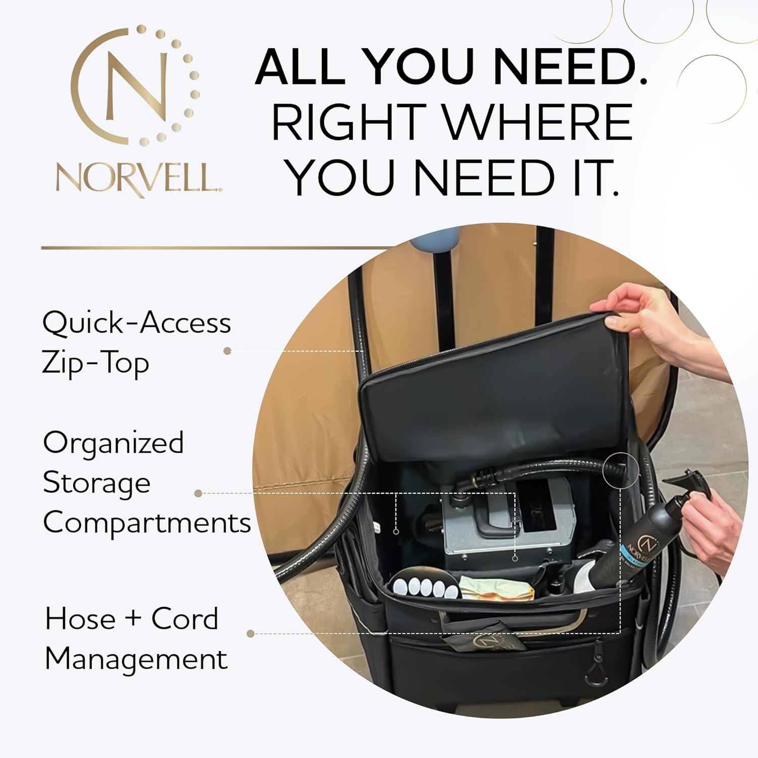 Norvell Sunless Pro Travel Bag – Professional Rolling Trolley for Spray Tan Equipment, Lightweight Organizer Case with Compartments for Sunless Artists