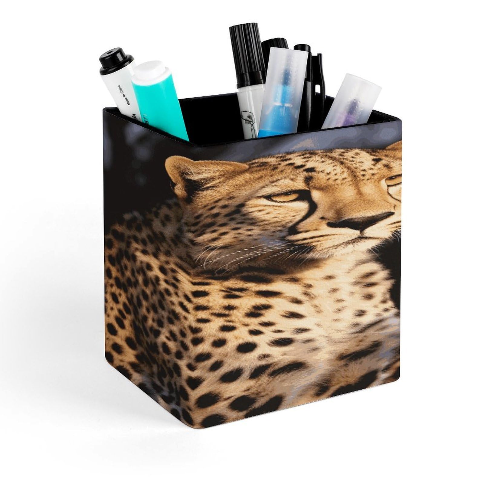 FekiLoot Wild Animal Leopard Pen Holder Personalized Desktop Pencil Holders Case Office Accessories Container Box for Square Pen Cup Desktop Organizer Makeup Brush Holder Caddy Storage