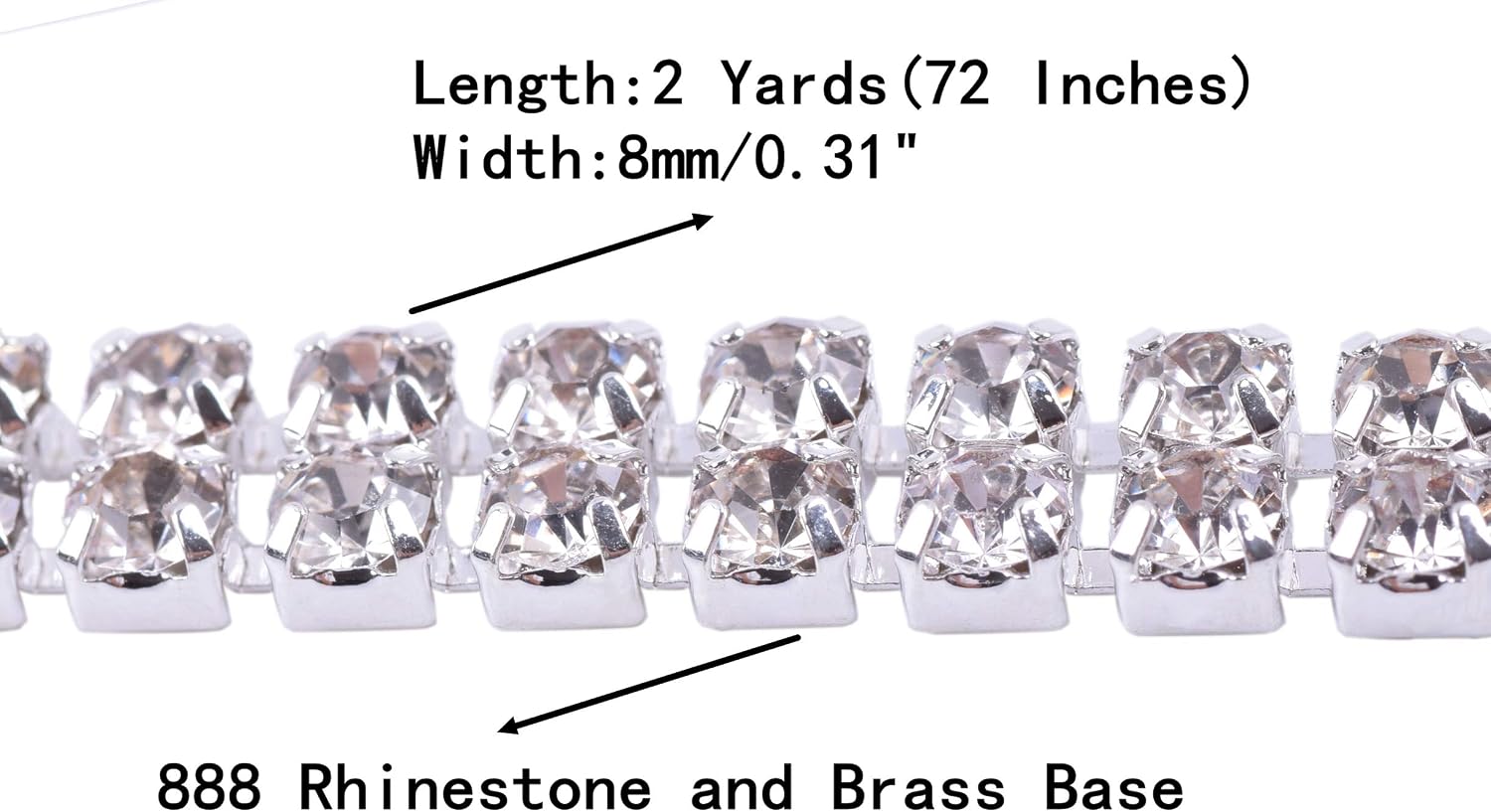 KAOYOO 2 Rows 2 Yards Crystal Rhinestone Close Chain Trim for Sewing Craft,DIY Decoration,4.0mm/0.16"