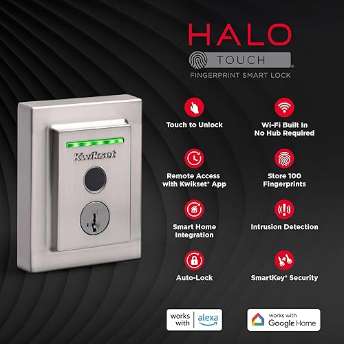 Miniatura 10 de Kwikset Halo - Cerradura de puerta inteligente con huellas digitales y sin llave, cerradura electrónica contemporánea con seguridad SmartKey, no