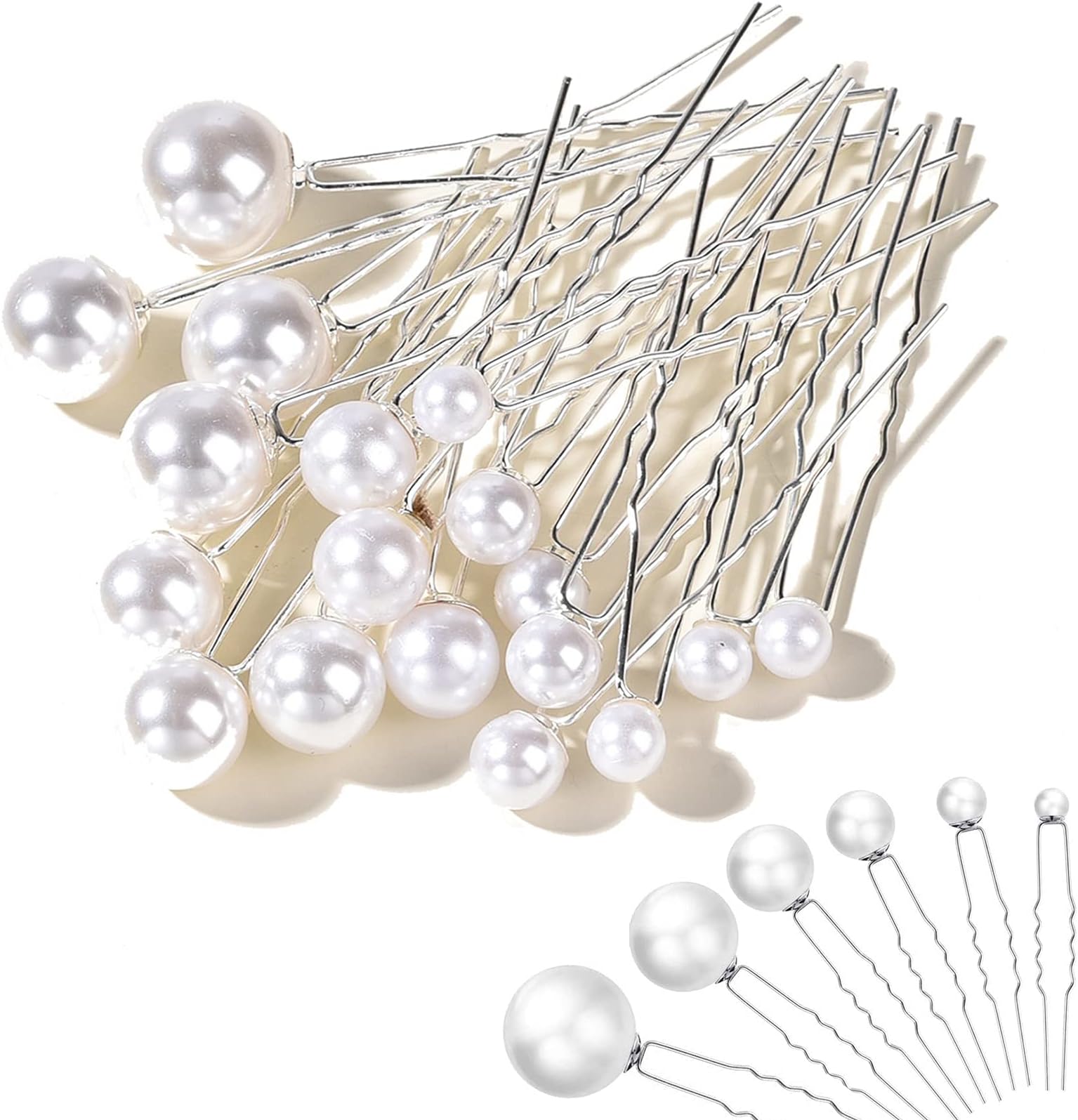 Wedding Pearl U Shaped Flower Pins Hair Clips Set for Brides, Bridesmaids, Girls - Boho Vintage Jewelry (18pcs Silver)