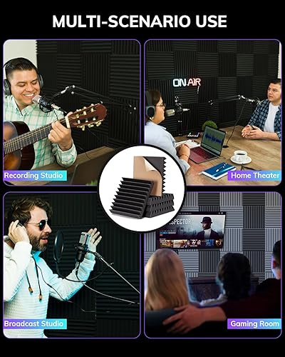 Miniatura 7 de Paquete de 36 paneles de espuma a prueba de sonido para pared de 12 x 12 x 2 pulgadas, paneles de espuma acústica autoadhesivos, tratamiento de