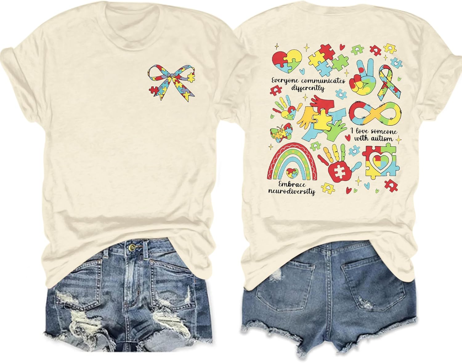 Autism Awareness Shirt Women Autism Acceptance Tshirt Autistic Mom Shirts ASD Inspirational Bow Graphic Tee