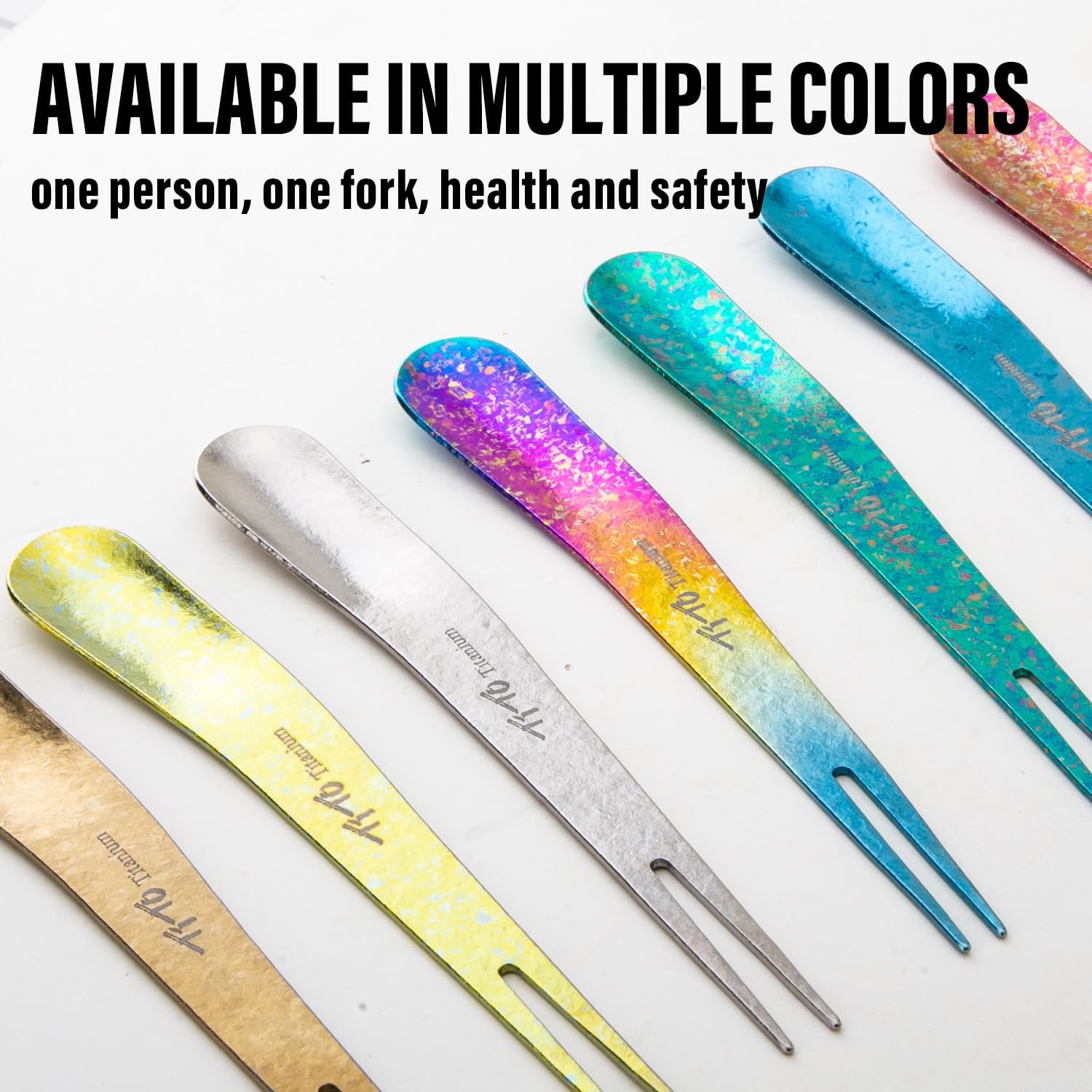 TiTo Titanium 3Pieces Fruit Forks, Ultralight Antirust Pure Titanium Dessert Spoons, Ice Cream Spoons, Salad Fork for Home, Restaurant and Party Trip (Colorful)