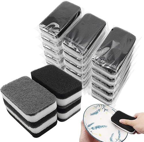 Esponja para lavar platos de cocina, esponjas envueltas individualmente, almohadilla de estropajo antiarañazos, esponjas de platos sin olor para