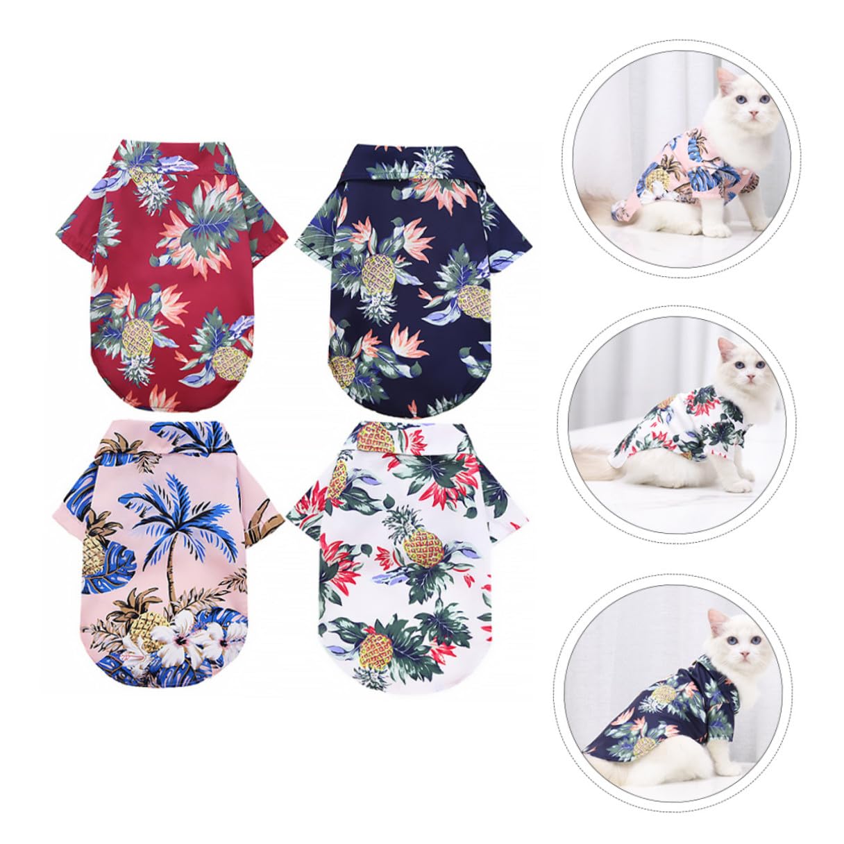 Camisa Hawaiana para Perros y Gatos, 4 Piezas XS Colores Marino, y Burdeos, Poliéster Transpirable y Cómodo para Playa, Verano y Fiestas