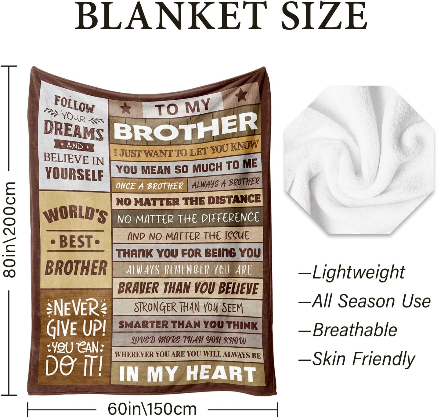 Gifts for Brother - Birthday Gifts for Brother Adult - Brother Gifts from Sister - Christmas Blanket Gift for Brothers - Funny Gifts for Brother's - Soft Throw Blanket 60"x80"