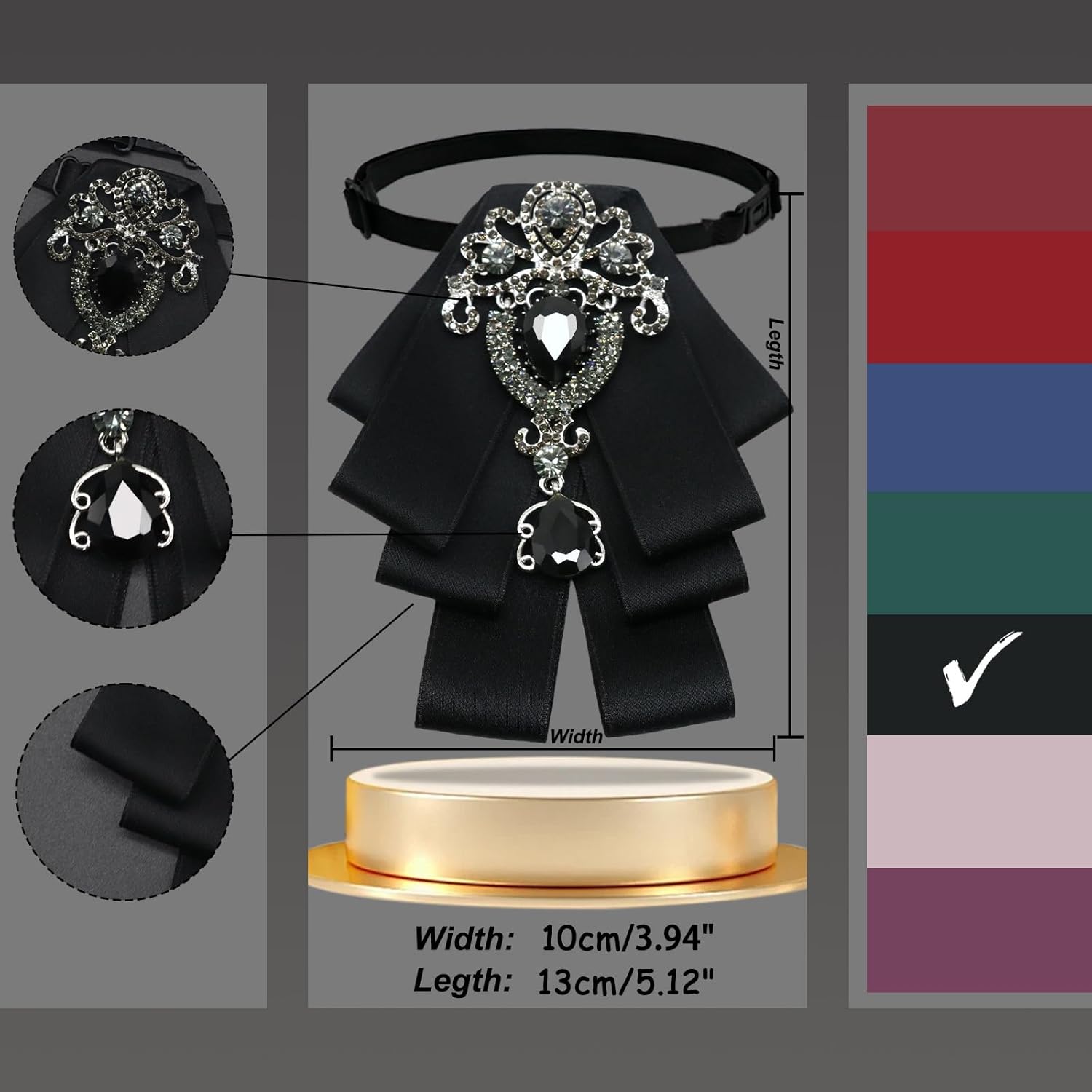 Mens Bow Tie Pre Tied Satin Ribbon Rhinestone Bowtie for Women and Men - Image 5