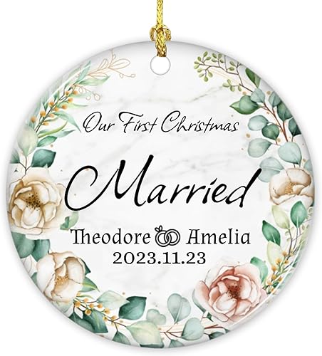 Adornos de Navidad personalizados 2023 para parejas recién casadas, impresión diferente y HD a dos caras, regalos de despedida de soltera, regalos