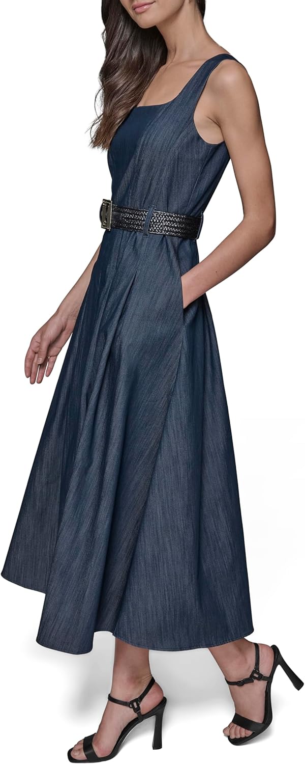 Karl Lagerfeld Womens Belted V Neck Sleeveless Maxi Dress - Image 3