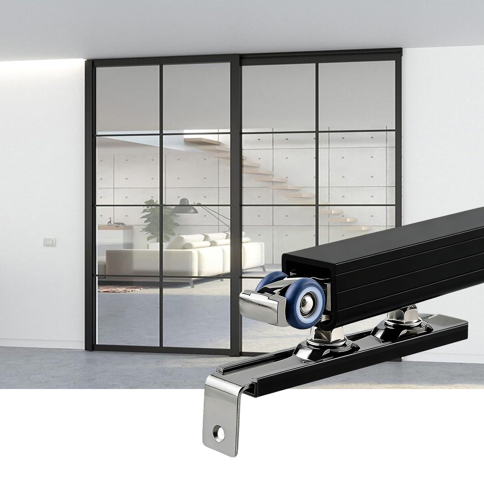 Kit de porte coulissante simple avec système de rail de suspension supérieur robuste
