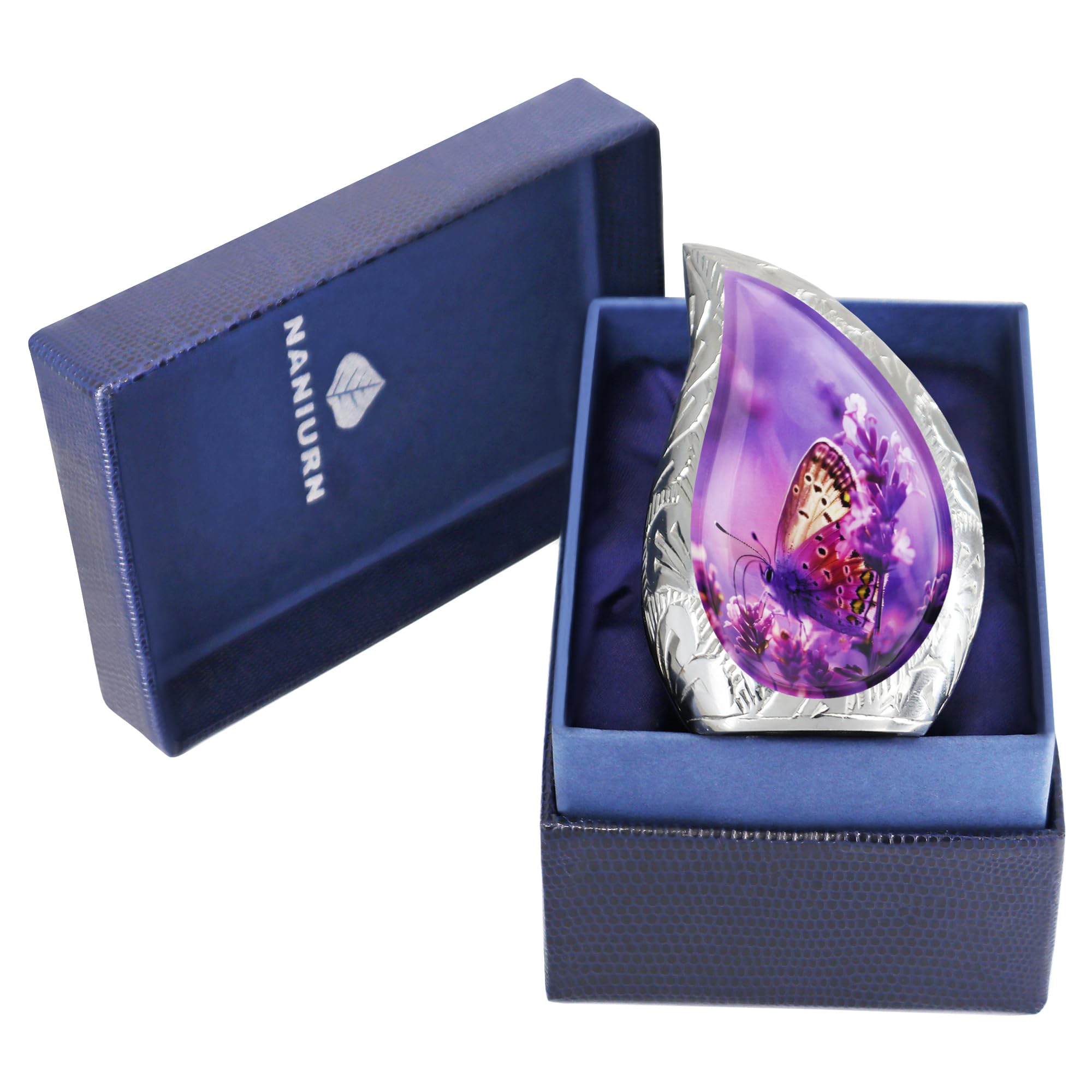 NANIURN Small Urns for Human Ashes Keepsake, Cremation Urn for Ashes for Women & Men, Purple Butterfly and Lavender, Mini Teardrop Decorative, Human Urns for Ashes - Brass Miniature Tear Drop
