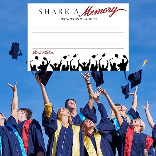Miniatura 5 de 50 tarjetas rojas de graduación para compartir recuerdos o consejos para el graduado – Juegos de fiesta, ideas para actividades, suministros de