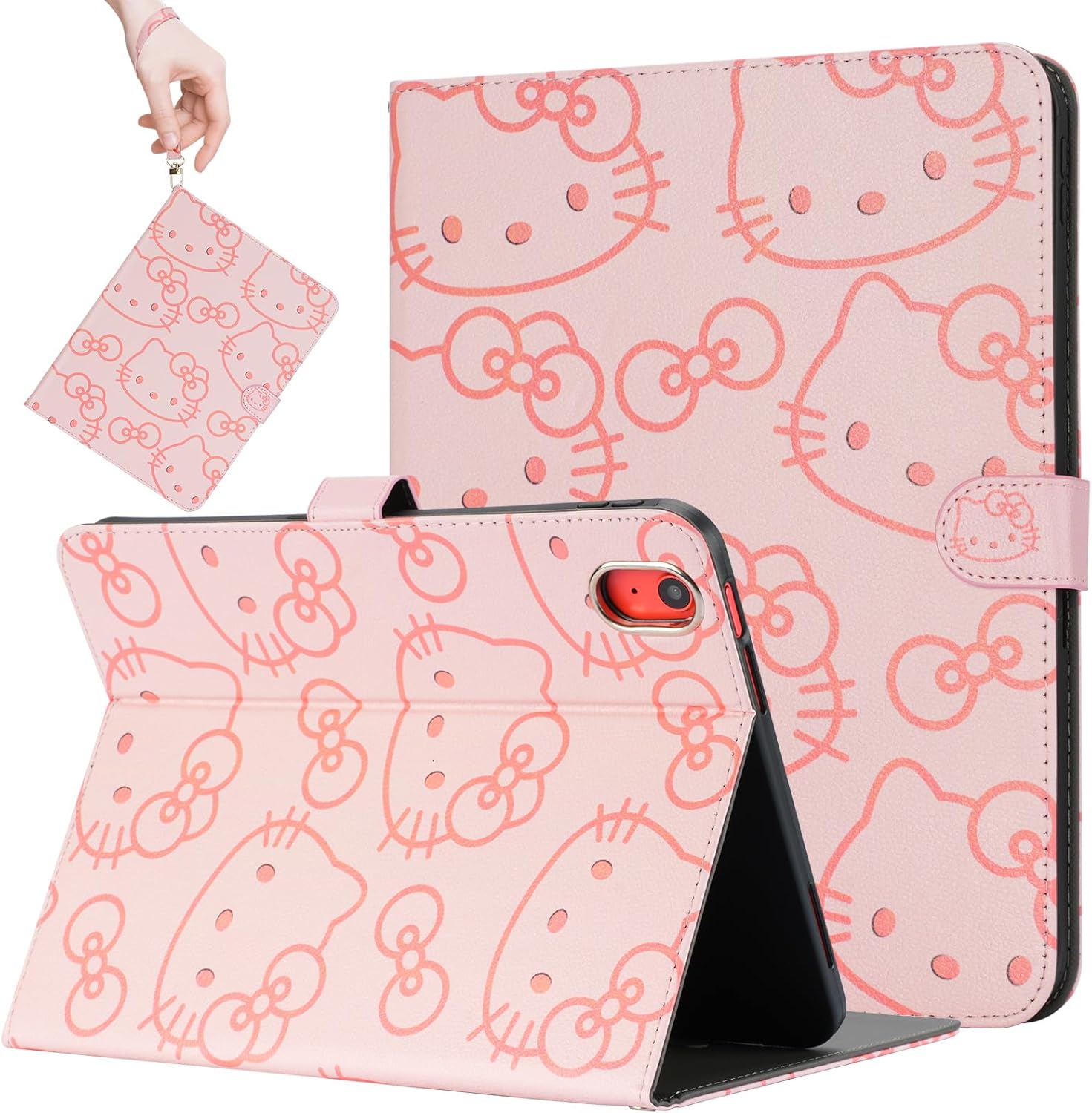 JOYSHELL Cute Cartoon Case for iPad 10th Generation 10.9 Inch (2022), iPad (A16) 11th Generation 11 Inch (2025), Folio Smart Cover for Kids Girls with Pencil Holder, Wrist Band, Auto Wake/Sleep- Pink
