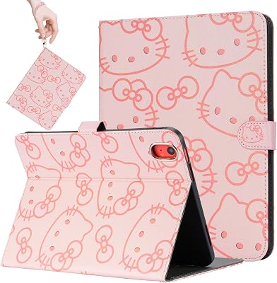 JOYSHELL Cute Cartoon Case for iPad 10th Generation 10.9 Inch (2022), iPad (A16) 11th Generation 11 Inch (2025), Folio Smart Cover for Kids Girls with Pencil Holder, Wrist Band, Auto Wake/Sleep- Pink