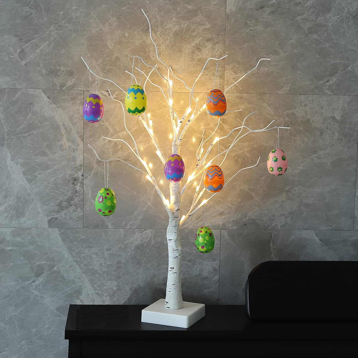 Easter Decorations, Easter Tree Decoration 24” Easter Egg Ornament Tree with Lights, 24 Led Lights Table Centerpiece Twig Tree, Easter Decor for The Home, Patry