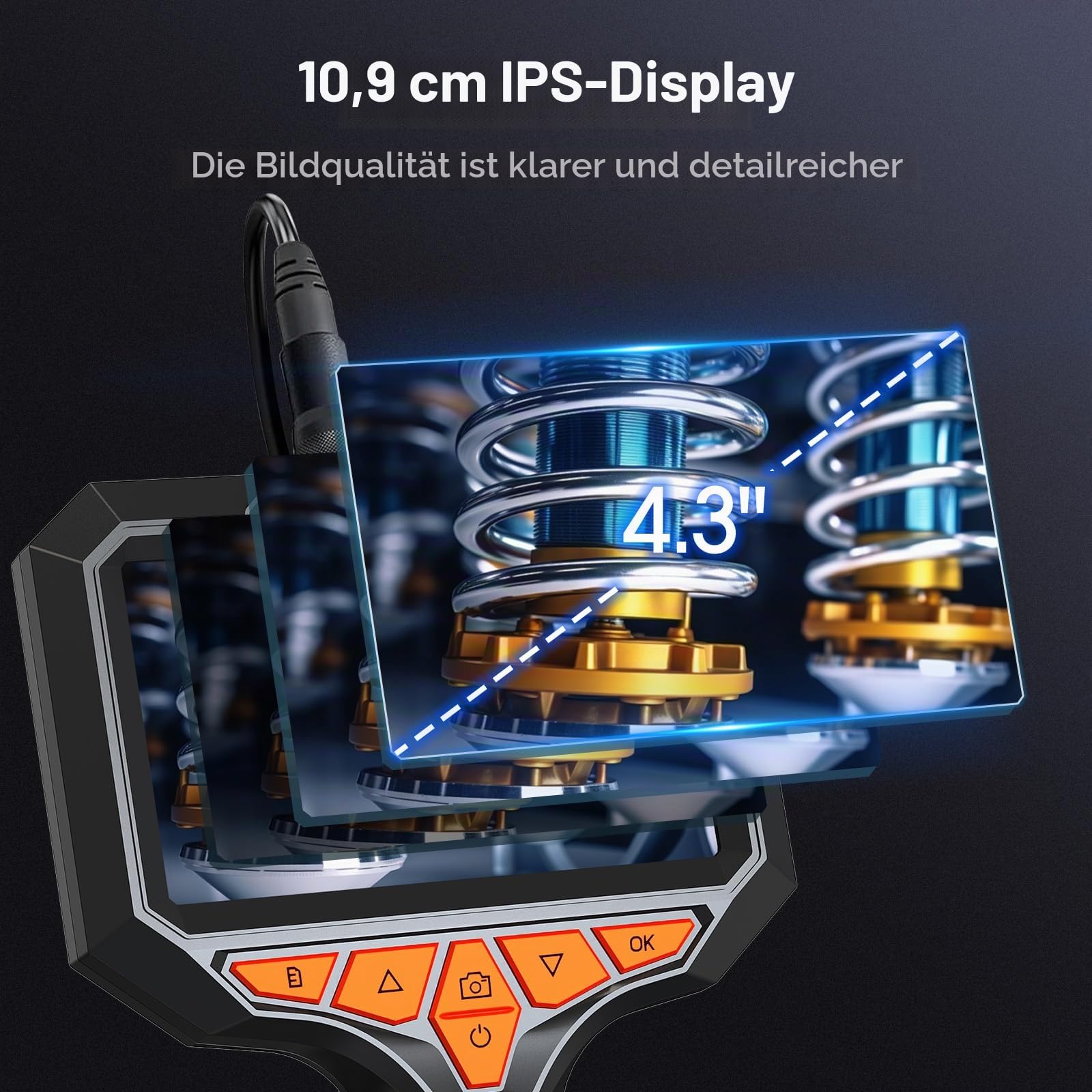 SVBONY SM501 Endoskopkamera mit Licht, 4.3'' IPS HD Teleskop Amera, Aufnahme von Videos und Bildern, 32G TF Karte, Inspektionskameras, IP67 wasserdichte, 8 LED Lichtern, Cool Gadgets for Men
