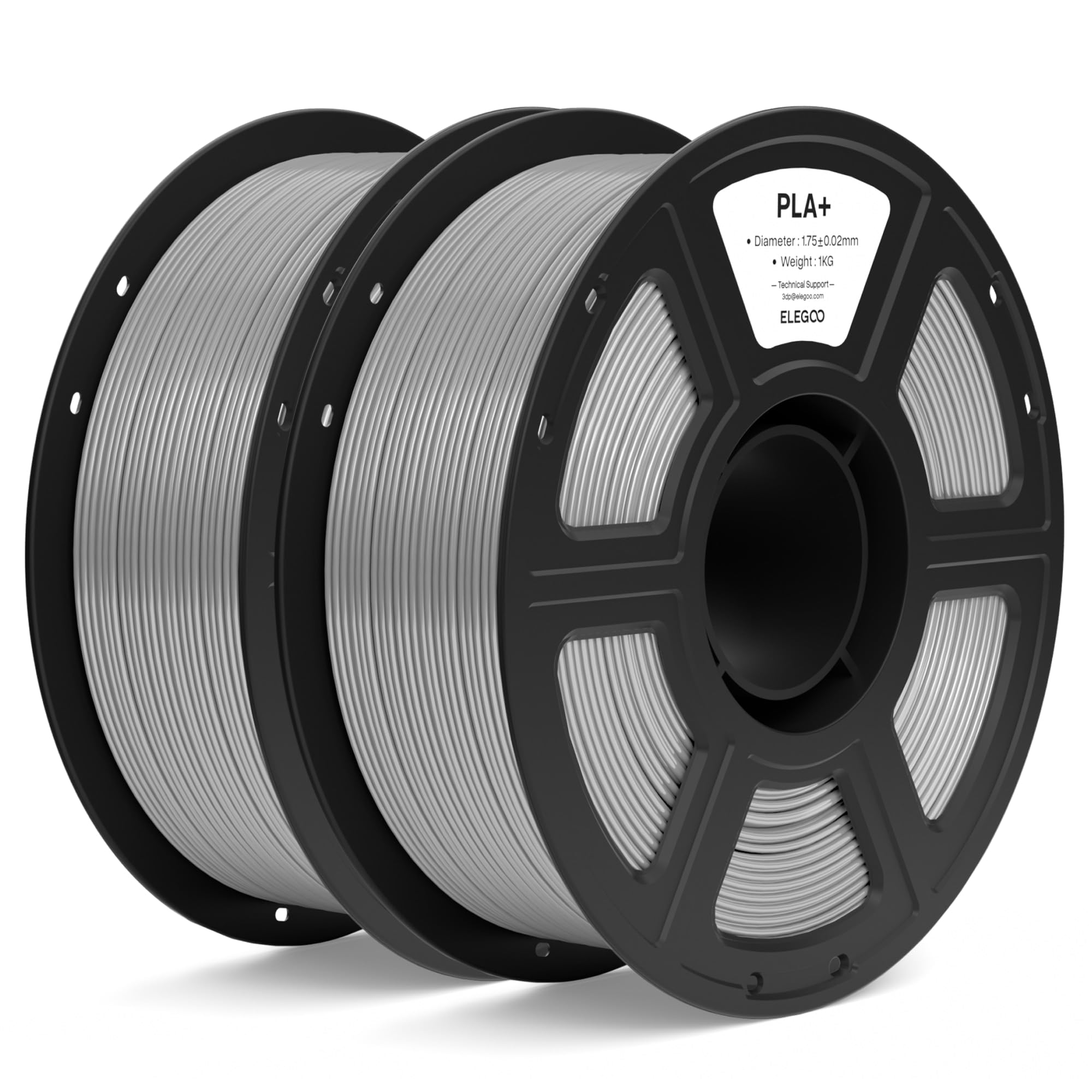ELEGOO PLA+ Filamento 1,75mm Grigio 2KG, PLA Plus ad Alta Resistenza per Stampanti 3D, Precisione Dimensionale +/- 0,02mm, Bobina da 1kg (2,2lbs) Compatibile con la Maggior Parte delle Stampante 3D